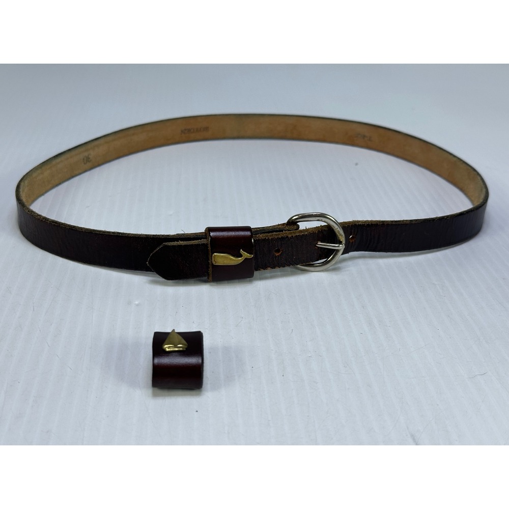 Royden Brown Leather Nautical Belt Whale Sailboat Brass Keepers Size 30 T-4920